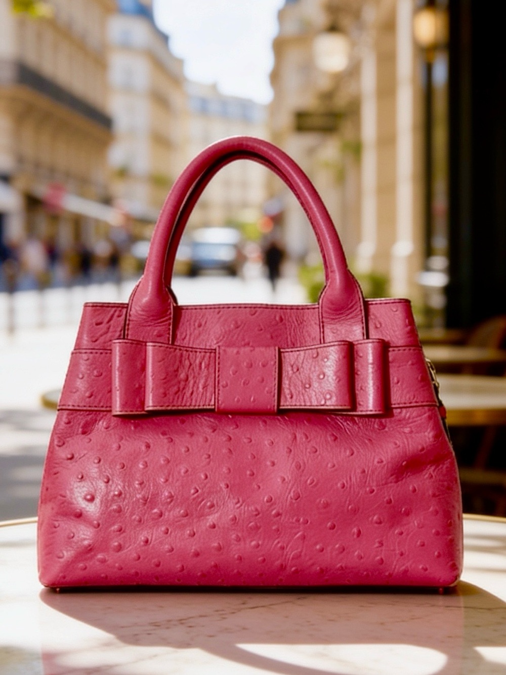Kate spade♠️Ostrich,genuine leather Hot Pink iconic large bow, Satchel,crossbody